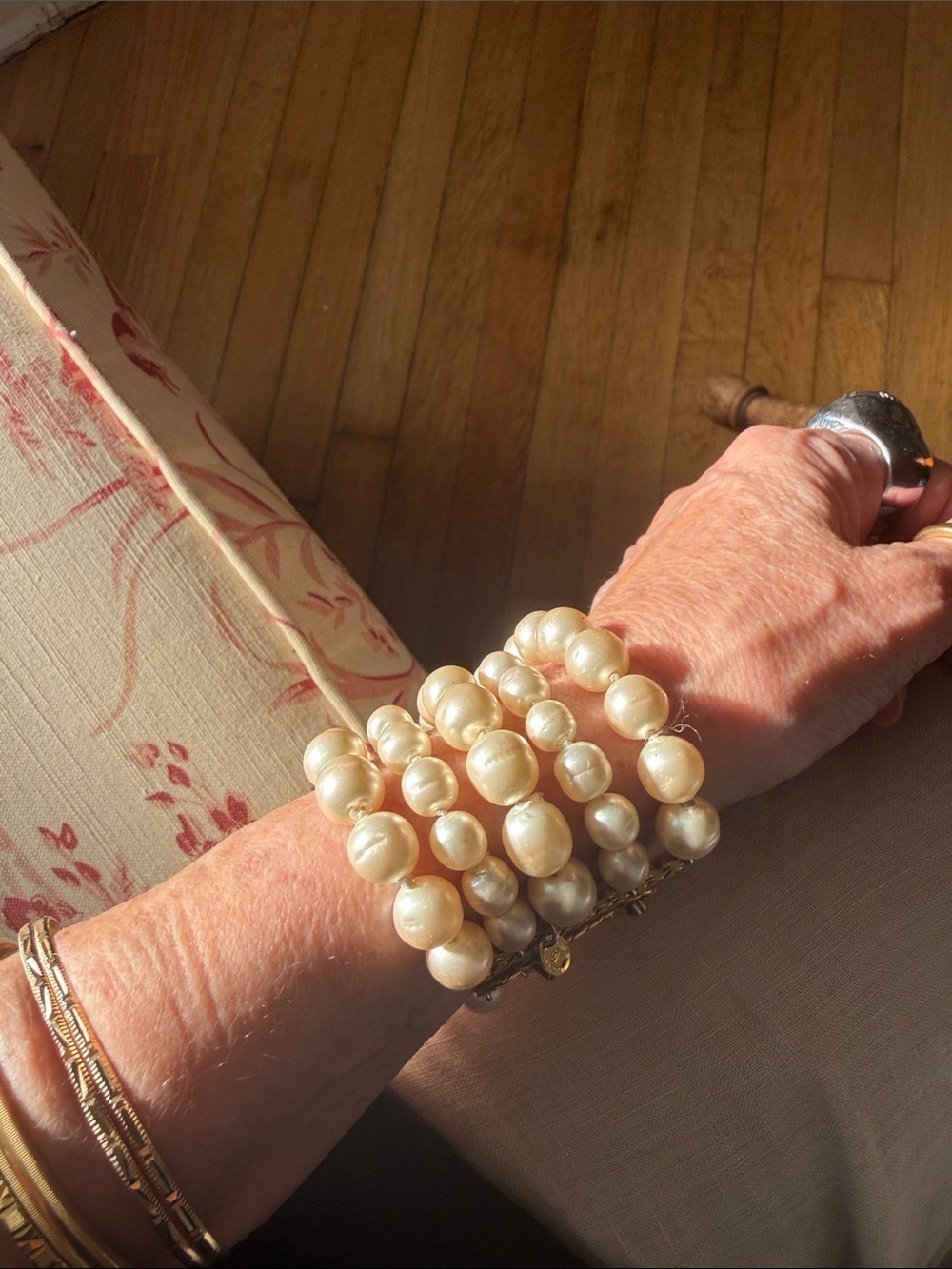 CHANEL Five-Strand Pearl Bracelet with Gold Hardware